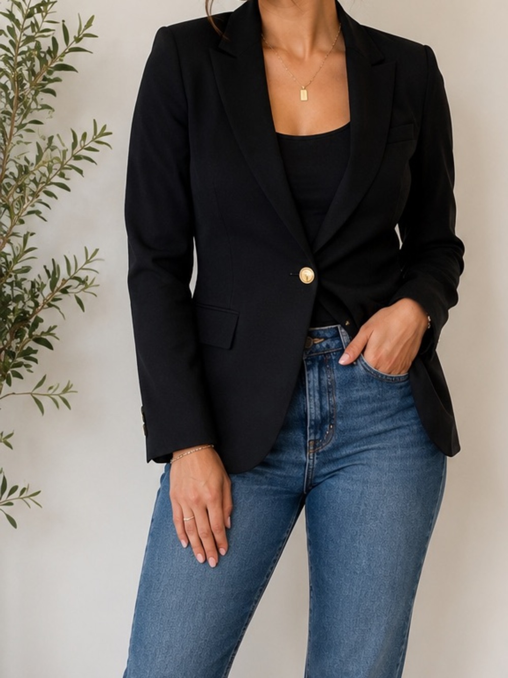 Derek Lam 10 Crosby Black Stretch Cotton Tailored One Button Blazer Size 4